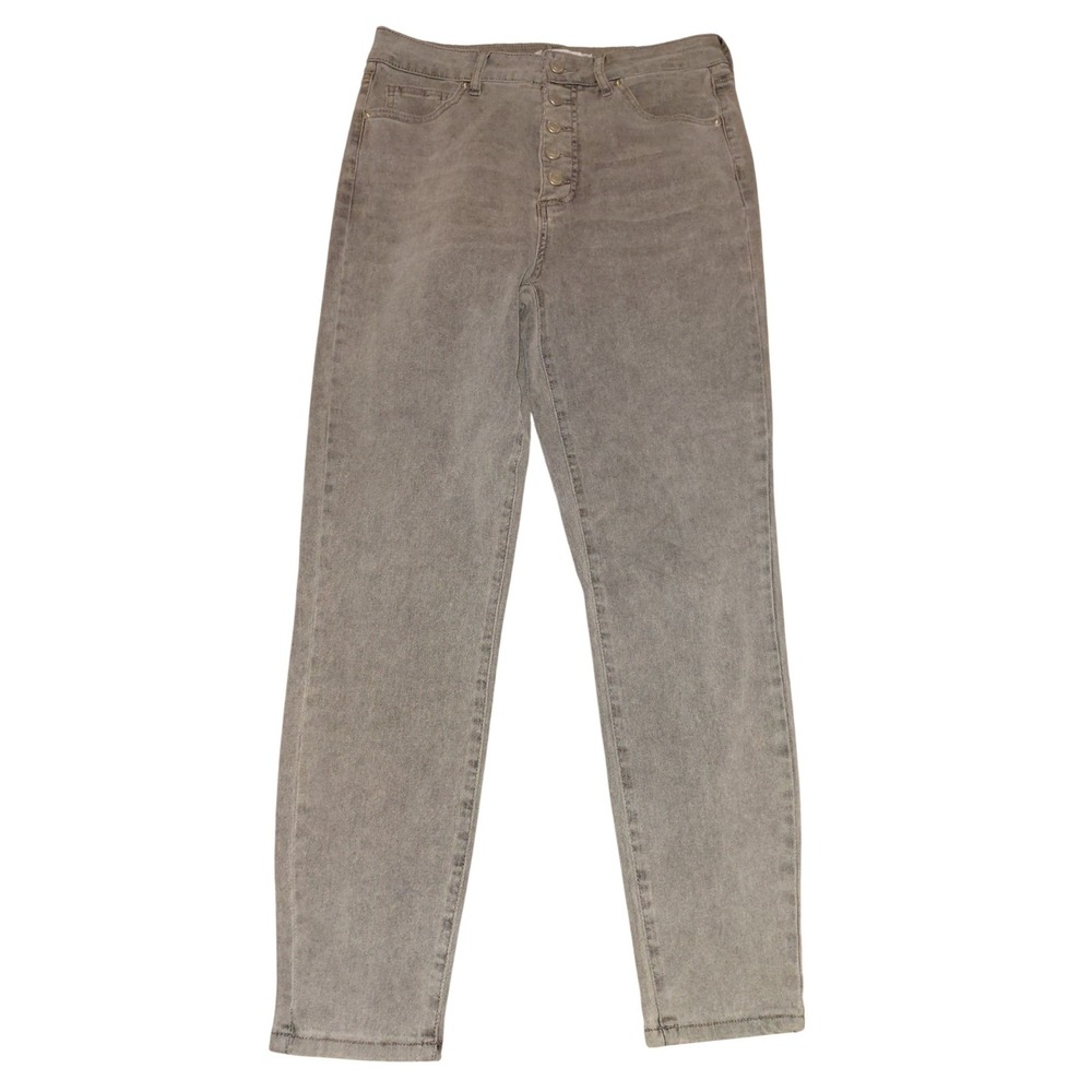 JustFab Womens Grey Acid Wash High Rise Button Fly Skinny Jeans Size 30